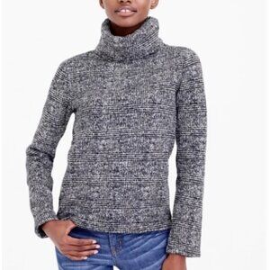 J. Crew Glen Navy Blue & White Plaid Funnel Neck Sweatshirt‎ M